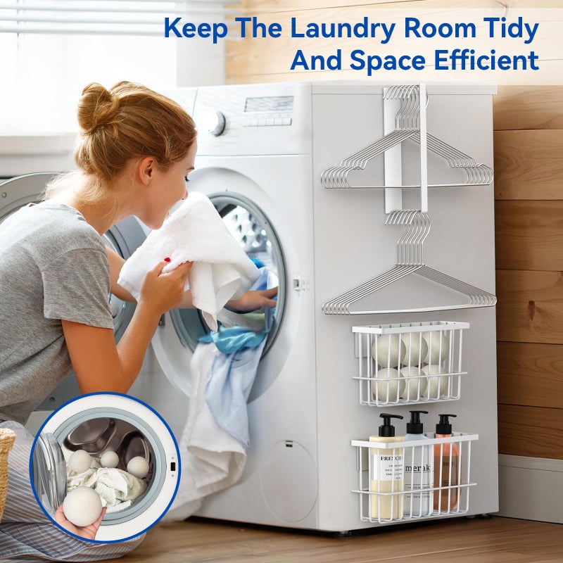 Detukna Magnetic Dryer Ball Holder and Magnetic Hanger Holder for Laundry Room Organization and Storage  Magnetic Lint Bin for Laundry Room  Iron Basket Dryer Ball Container for Laundry Room Storage (White) - Image 5